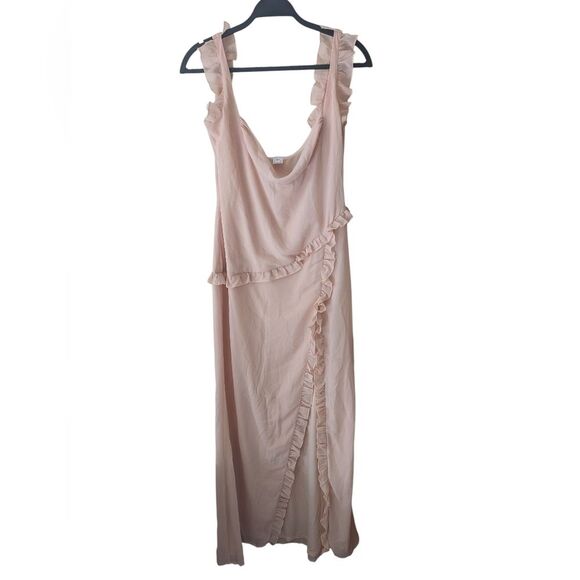 Lucy In The Sky Chiffon Formal Event Ruffle Peach Pink Maxi Dress Size XL - Picture 2 of 8